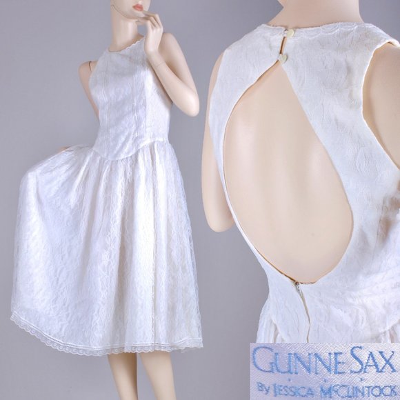S Vintage 80s GUNNE SAX Simple Lace Wedding Dress - Picture 1 of 11